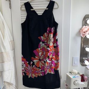 Lane Bryant 100% Cotton Black Dress with Pink and Orange Floral Design